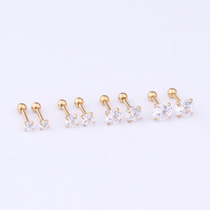 1 Piece Simple Series Simple Geometric Round 5mm Titanium Steel  18K Gold Plated Material Zircon Women's Stud Earrings h5 